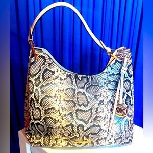 MICHAEL KORS Joan Large Shoulder Hobo Python Print Leather Bag, NWOT